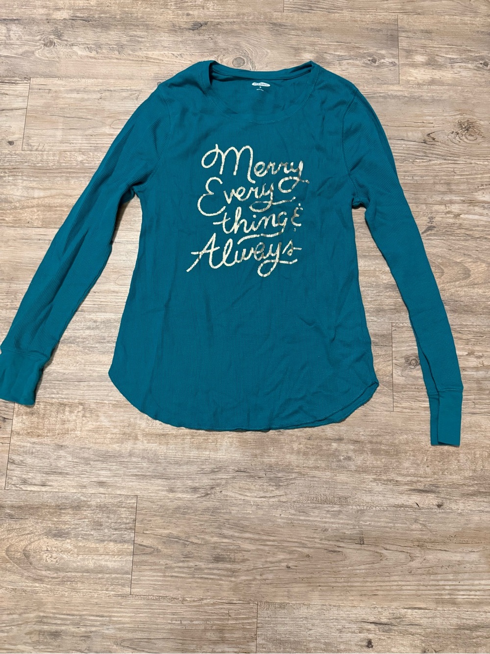 Old Navy Teal Long Sleeve Graphic Tee with Gold Script
